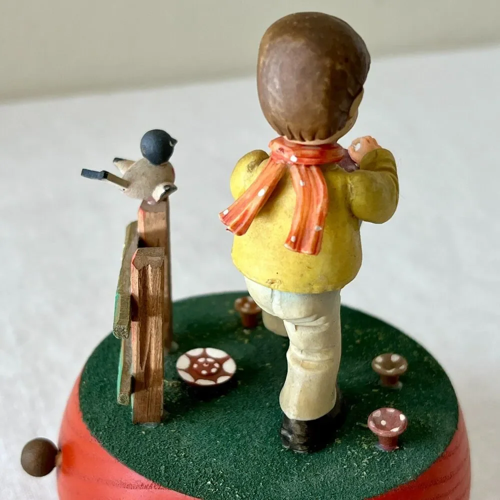 VTG Anri Reuge Rotating Music Box Boy/Bird Plays The Little Drummer Boy WORKING